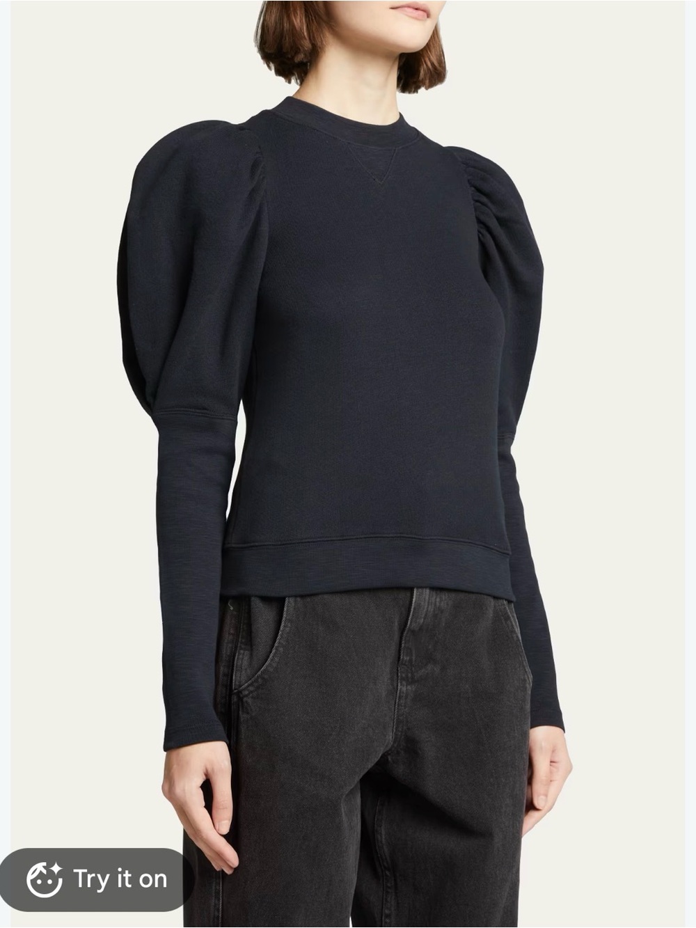 Ulla Johnson Philo Puff Sleeve Pullover Long Sleeve Top 100% Cotton Black Small